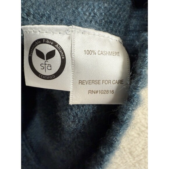 Garnet Hill 100% Cashmere Sweater Cable Knit Turtleneck Teal Blue Size XS - Picture 5 of 9